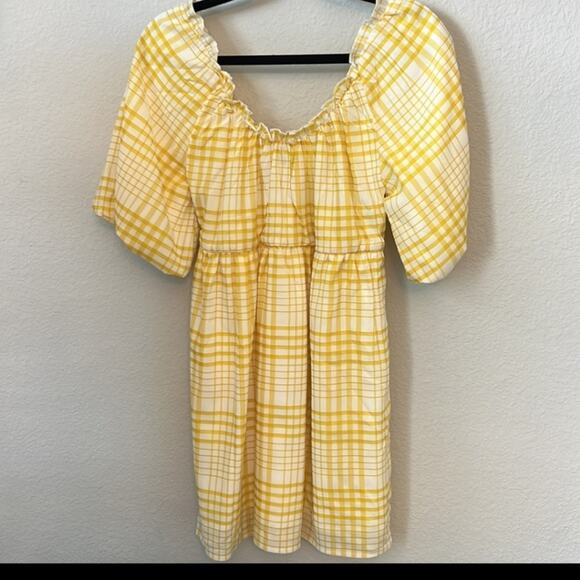 NWT Lush Puff Sleeve Sunshine Plaid Mini Dress in Yellow Sz Small - Picture 3 of 8